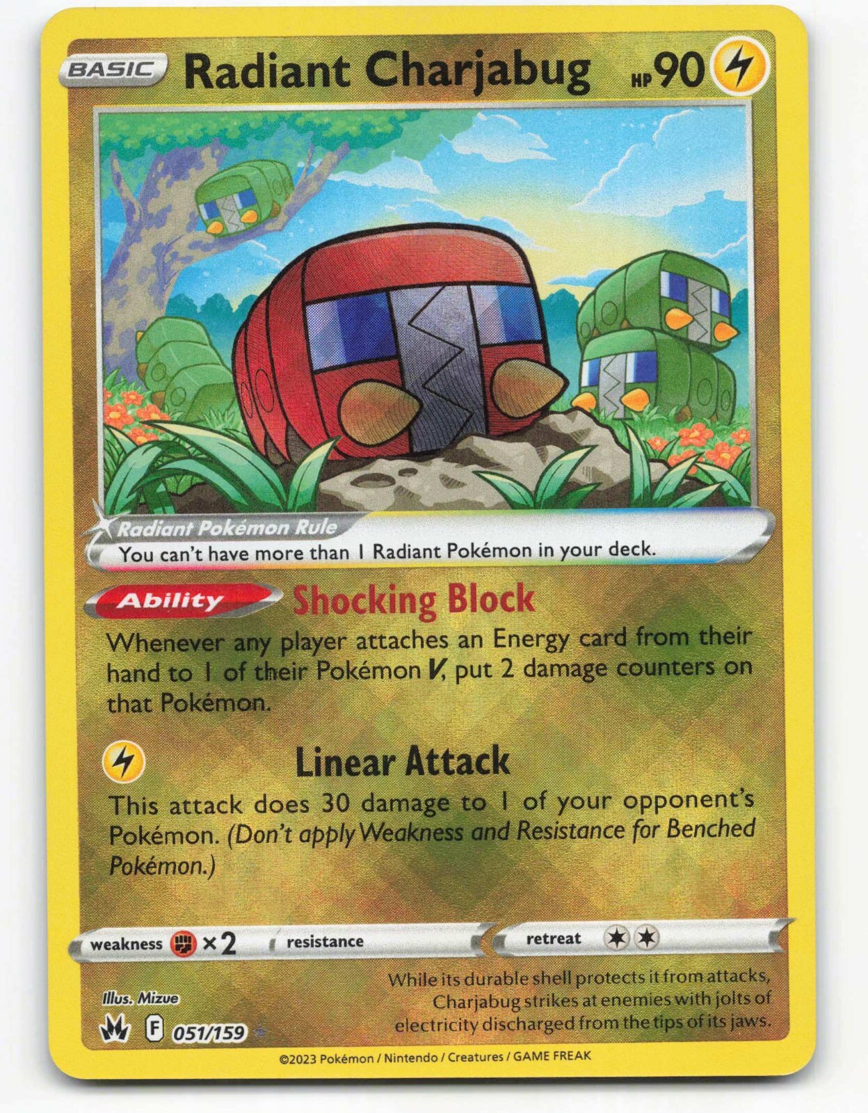 2023 Pokemon, Crown Zenith, #51/159 Radiant Charjabug, Holo Ultra Rare