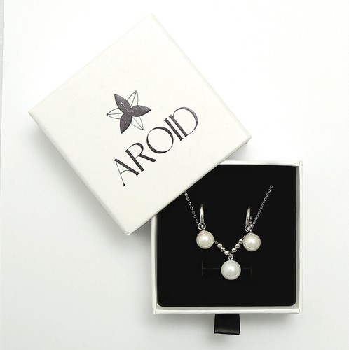 Pearl Earrings and Pearl Necklace Jewelry Set 925 Sterling Silver Rhodium Plated - Picture 2 of 4