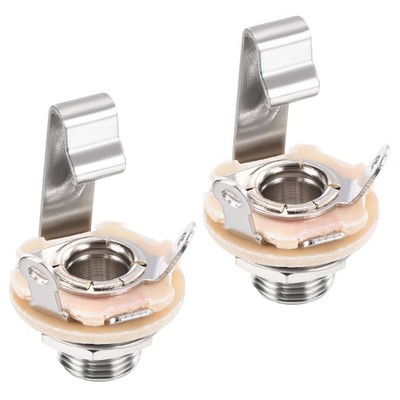 2 Pcs Guitar Input Jack 1/4'' Stereo Jack Mono Panel Mount Socket Silver