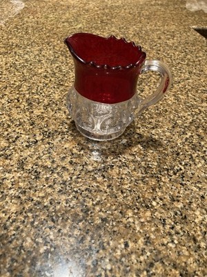 Free Shipping Vintage King s Crown Thumbprint Ruby Creamer US Glass Saw Tooth