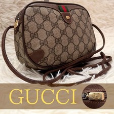 GUCCI GG Pattern Leather Mini Shoulder Bag Brown Vintage Authentic Crossbody