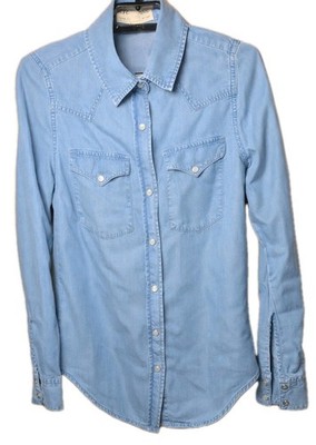 Current Elliott Western Pearl Snap Shirt Chambray Tencel Blue Women's Size XS