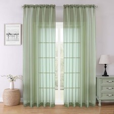 Sheer Curtains 90 Inches Long 2 Panels, 59"W x 90"L Pack of 2 Sage Green