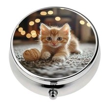Orange Cat pill box Kitten medicine Trinket NEW Free Ship 2 In Stocking Stuffer