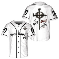 Personalized Christian Baseball Jersey By His Grace I Am Saved Custom Name