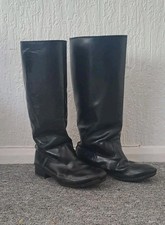 WW1/WW2 German Black Leather Officer Boots Reenactor Size 8/9UK Metal heelPlates