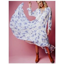 FREE PEOPLE Feeling Groovy Long Sleeve Tiered Boho Dress XS Blue Ethereal Fairy