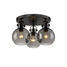 Innovations Newton Sphere 3 Lt 7" Flush, Black/Plated Smoke - 410-3F-BK-G410-7SM