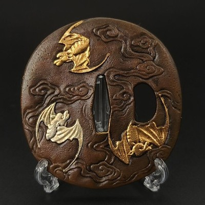 Tsuba Bat Diagram XG56 Copper Ground Fine Craft Japanese Sword Fitting
