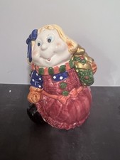 Vintage Ceramic Girl Piggy Bank   Hand Painted Holiday Dress with Wreath