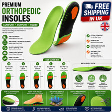 Orthotic Insoles Arch Support Plantar Fasciitis Flat Feet Back & Heel Pain 3-12