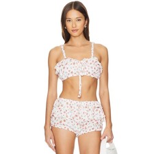 For Love Lemons Floral Ruffle Crop Top and Shorts Lounge Set White Small