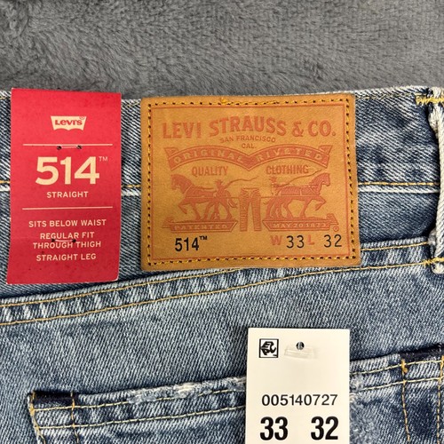 Levis 514 Mens Regular Fit Jeans Size 33x32 Straight Leg Distressed Denim NWT - Picture 8 of 13