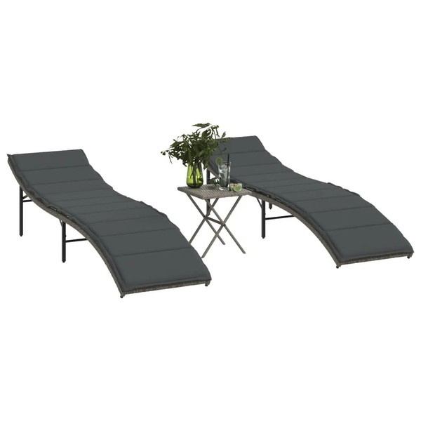 Sonnenliegen Garten 2Er Set Mit Beistelltisch Poly Rattan Grau-image