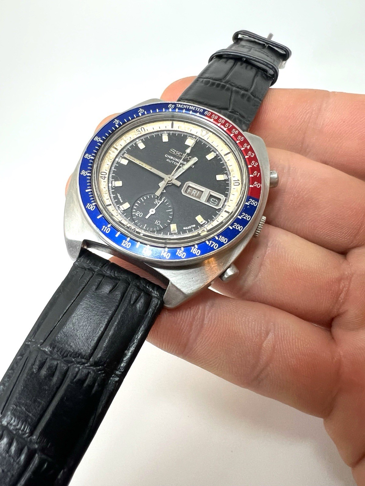 SEIKO  POGUE  Pepsi Chronograph  Automatic Watch Men's Black Dial Vintage