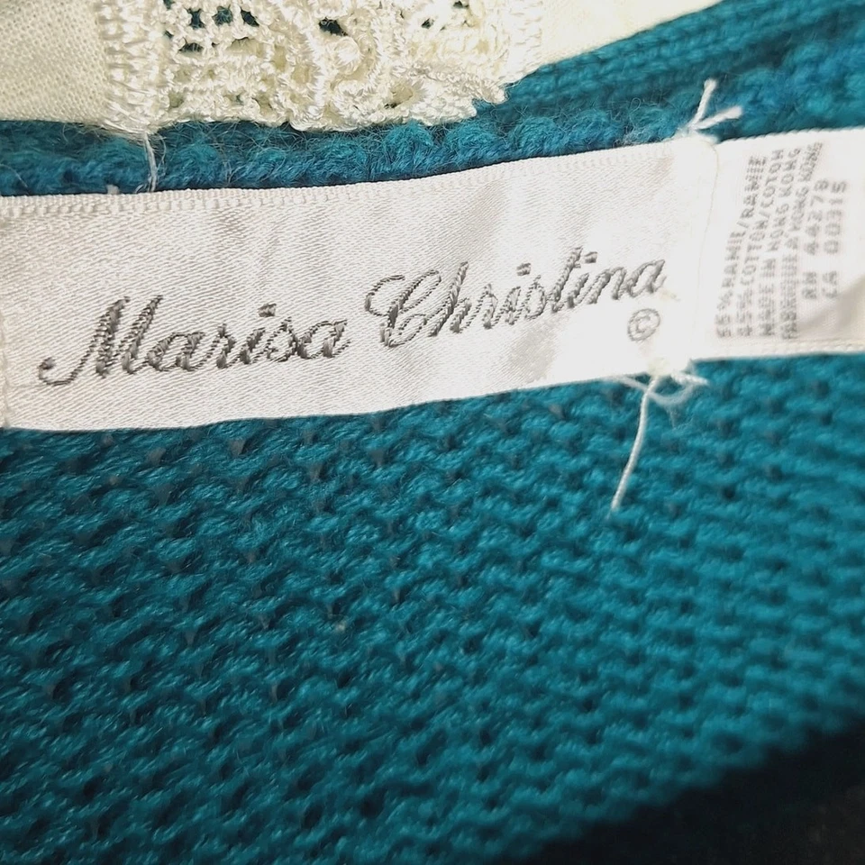 Cárdigan Suéter Vintage Marisa Christina Esmeralda Navidad Casa Cuello Encaje Foto 4 de 4