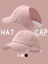 Women Heart Embroidery Ponytail Baseball Cap Empty Top Sun Visor Hat Summer
