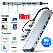 8 Port USB-C Hub Adapter - 5G Speed Multi Splitter for PC, Laptop MacBook US