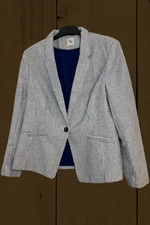 Tu Woman Grey White Textured Stripe Blazer Jacket Size 18 Smart Workwear