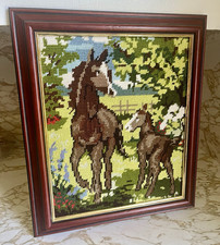 Vintage Horse Needlepoint Cross Stitch Framed Equestrian Cottagecore