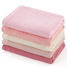 5 PCS Baby Washcloths Muslin Burp Cloths Absorbent Cotton Towel 12x12 Inch