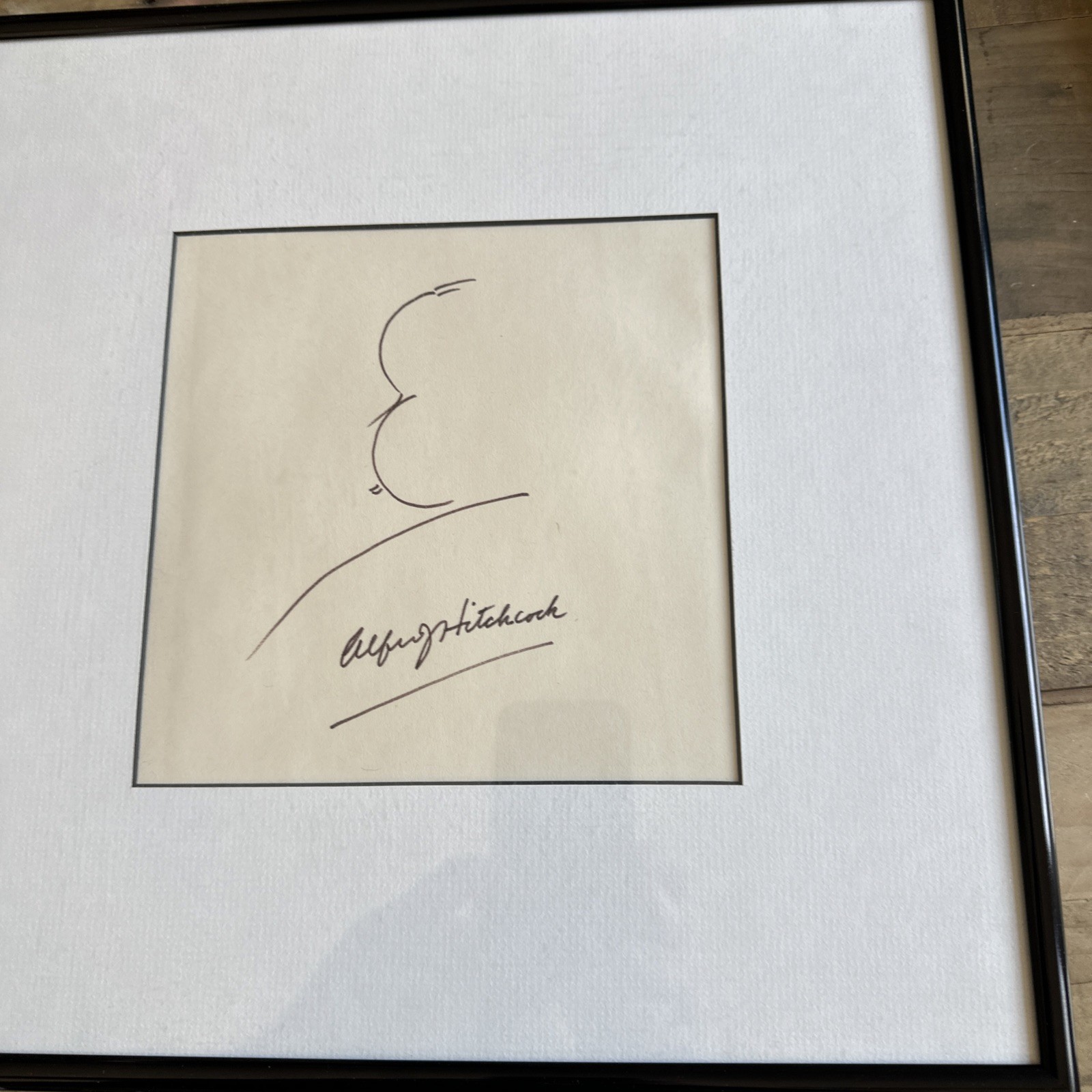 Alfred Hitchcock Signed Autographed  Self Portrait. Framed
