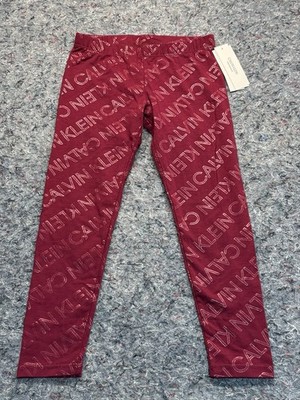 Calvin Klein Performance Pants Girls Sz 7 Beet Red Double Sided Leggings Stretch