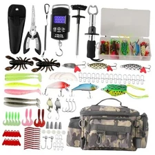  113Pcs Fishing Tool Kit, Fishing Bag, Fishing Pliers Hook Remover, Fish Camo