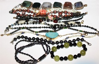 Lot#232 Mixed vintage to now semi precious gemstones mother pearl bracelets