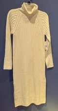 Small Ivory Knit Turtle Neck Sweater Dress, Doe & Rae NWT Acrylic, Side Splits
