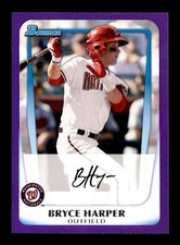 BRYCE HARPER 2011 BOWMAN PAPER #BP1 PURPLE BORDER ROOKIE CARD RC T6983. rookie card picture