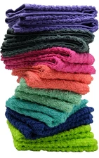 Multicolor Washcloths Cotton 12x12 Inches 16 Pack Absorbent Soft Face Towels
