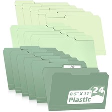 24 Pack Colored File Folders Plastic Green File Folders Letter Size 1/3 Cut T...