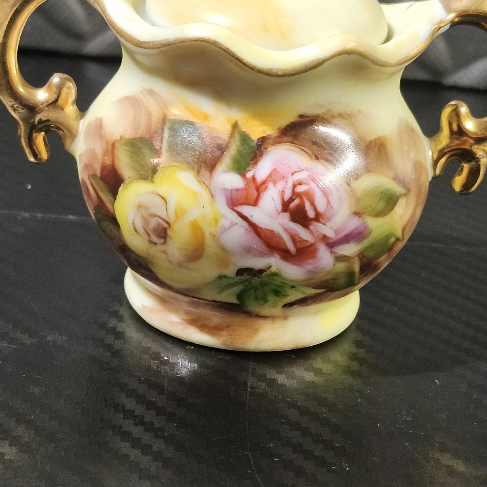 Enesco sugar bowl E2351 Pink Flowers with gold trim Miniature image 3