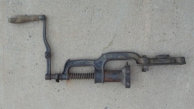 Antique 1890 Felloe Borer Beam Timber Frame Auger Drill Hand Crank Cast Iron