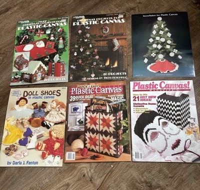 Lot Of 6~Vintage Plastic Canvas Pattern Booklets~Household-Decor-bags-Christmas