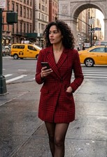 SALE!! ZARA NWT WOMAN HOUNDSTOOTH JUMPSUIT DRESS Red/Black 8342/331 ALL SIZES
