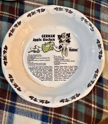 Vintage Watkins Pie Plate Ceramic German Apple Kuchen with Recipe 1983