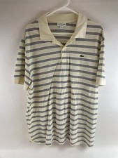 Lacoste Polo Shirt Men's Size 3XL Cream White Black Striped LOGO Short Sleeve