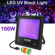 100W LED UV Blacklight Party Stage Black Light Bar Flood Light 10ft Cord 400nm