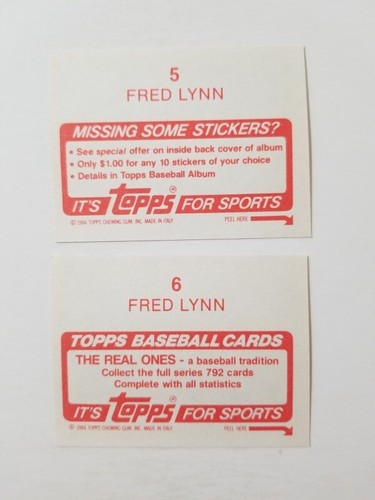 FRED LYNN 1984 TOPPS ALBUM BASEBALL STICKER #5 & 6 CALIFORNIA ANGELS - Picture 2 of 2