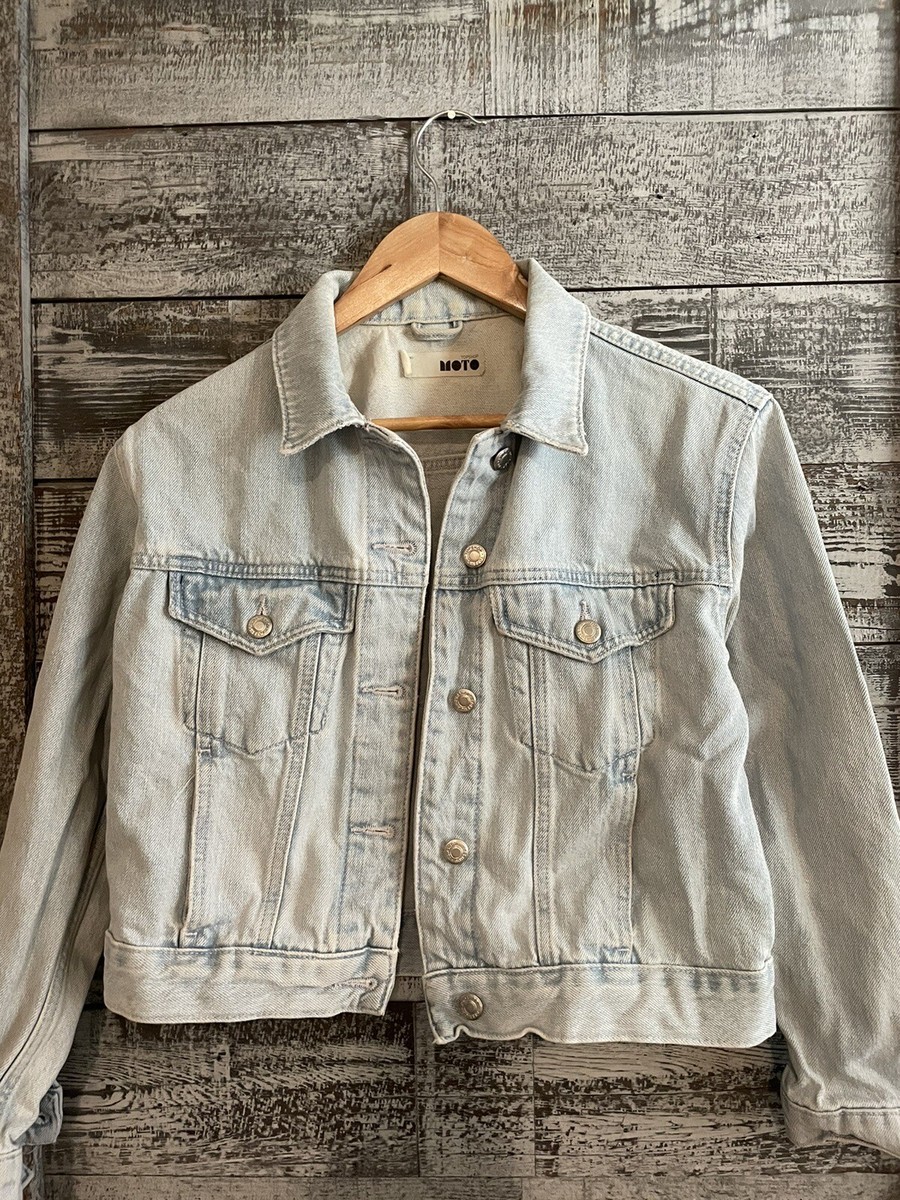 Topshop Moto Denim Jacket Blue Button Up Jean Jacket Women's SZ 6