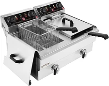 24.9QT Electric Deep Fryer W/Frying Baskets Timer Drains & Lids, Dual Tank Kitch