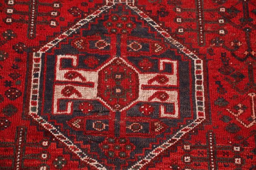 Red/ Ivory Nomadic Wool Geometric Traditional Rug 4x5 ft Handmade Carpet - Picture 9 of 23