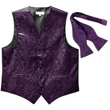 New Men's paisley Tuxedo Vest Waistcoat Free Style Self-tie Bowtie dark purple