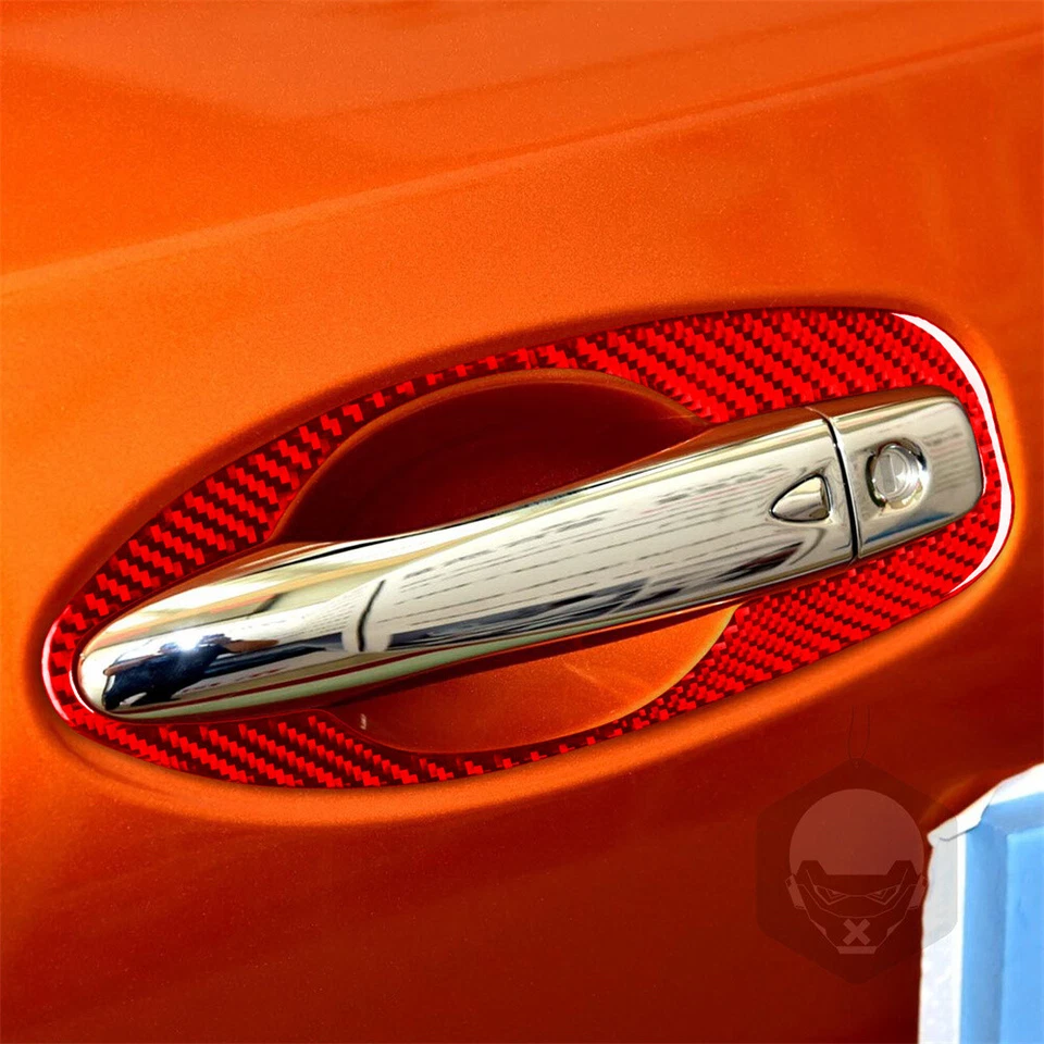 4x Manija de puerta lateral de fibra de carbono roja Tazón Panel Borde para Nissan X-Trail 2013-2021 Foto 3 de 4