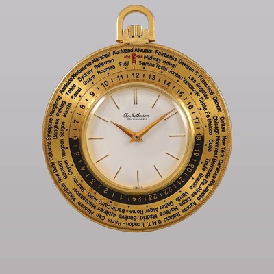 Ole Mathiesen Taschenuhr Weltzeit 1970er GF Handaufzug Cal.330 Peseux S.A