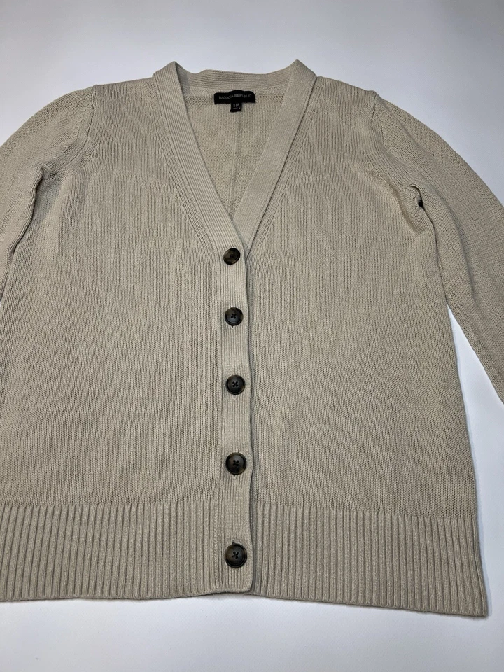 Banana Republic Hemp Blend Sweater Cardigan Button Up Cotton Cream Women’s Small - Image 2 of 4