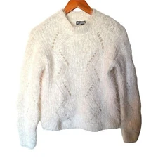 Freshman 1986 Fuzzy Chenille Mock Neck Sweater White S Small