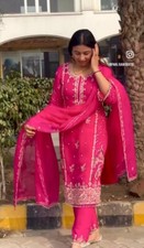 Latest Pink Chinnon Silk Salwar Kameez With Dupatta For Functional Wear